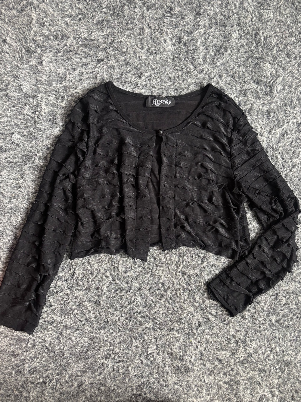 90s KupCake Black Cropped Textured Cardigan
